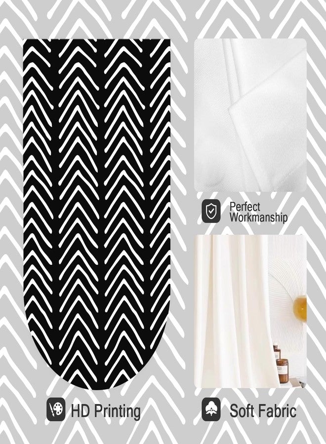 Coxila Black and White Kitchen Window Curtains 27.5 x 39 Inch Small Short Mini Cafe Rod Pocket Geometric Herringbone Chevron Living Bedroom Room Home Treatment Set of 2 Curtain Panels Drapes Tiers - Image 2